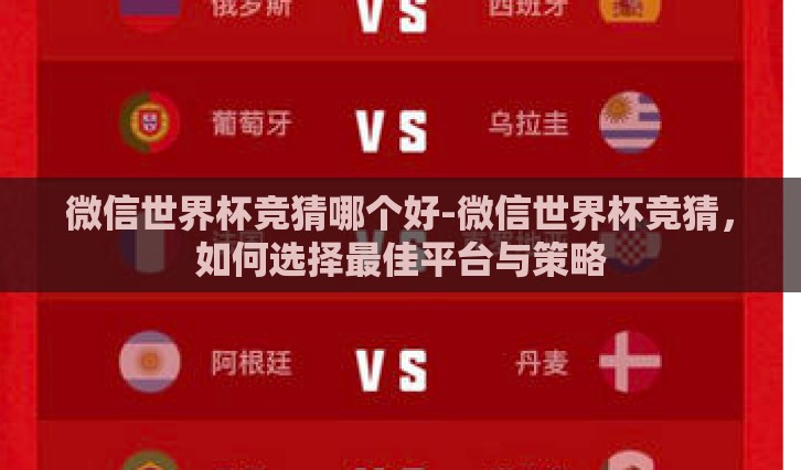 微信世界杯竞猜哪个好-微信世界杯竞猜，如何选择最佳平台与策略