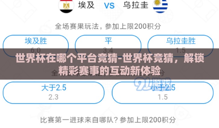 世界杯在哪个平台竞猜-世界杯竞猜，解锁精彩赛事的互动新体验