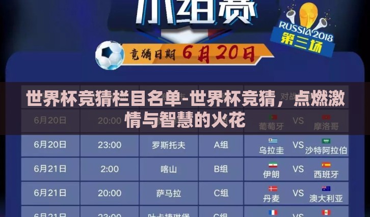 世界杯竞猜栏目名单-世界杯竞猜，点燃激情与智慧的火花