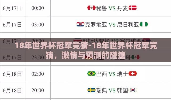 18年世界杯冠军竞猜-18年世界杯冠军竞猜，激情与预测的碰撞
